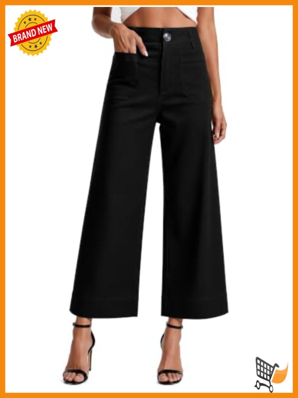 High Waisted Cropped Wide Leg Pants with Pockets Stretch Wrinkle Resistant